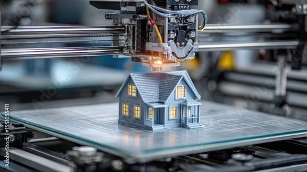 Fototapeta A 3d printer with a house model on it
