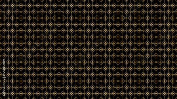 Obraz Repeating pattern of gold floral shapes and circles on a dark background creating a grid design