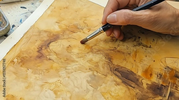 Fototapeta Professional Artist Drawing in Studio with Focused Creative Expression








