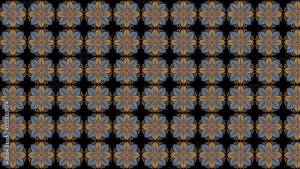 Obraz A repeating pattern of stylized floral shapes with gold and blue colors on a black background design
