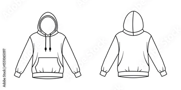 Obraz Blank Hoodie  Line IconVector – Front and Back Outline