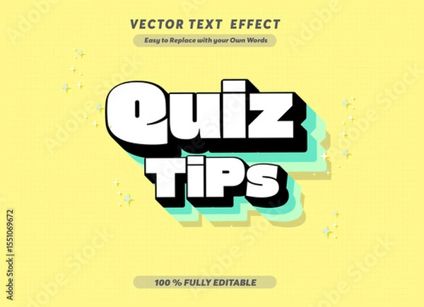 Fototapeta Editable text effect - Quiz Time and Quiz Tips 3d cartoon template style premium vector. Trendy color background	