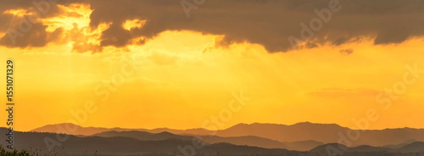 Fototapeta Banner Golden sky sunrise dramatic beautiful landscape view. Dawn sky gold dusk time cloudscape with sunlight. Panorama Dramatic sunset scenic landscape. Beautiful landscape nature with copy space