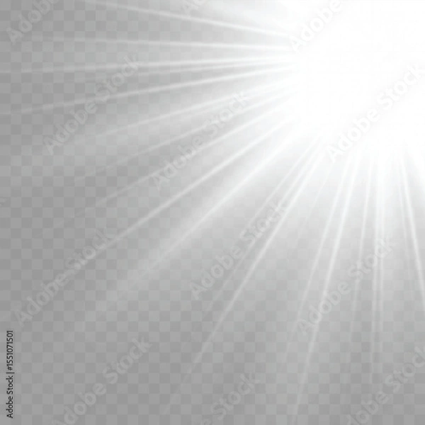 Fototapeta White Sun Rays and Lens Flare Effect from Corner .Vector