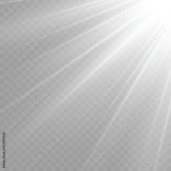Fototapeta White Sun Rays and Lens Flare Effect from Corner .Vector