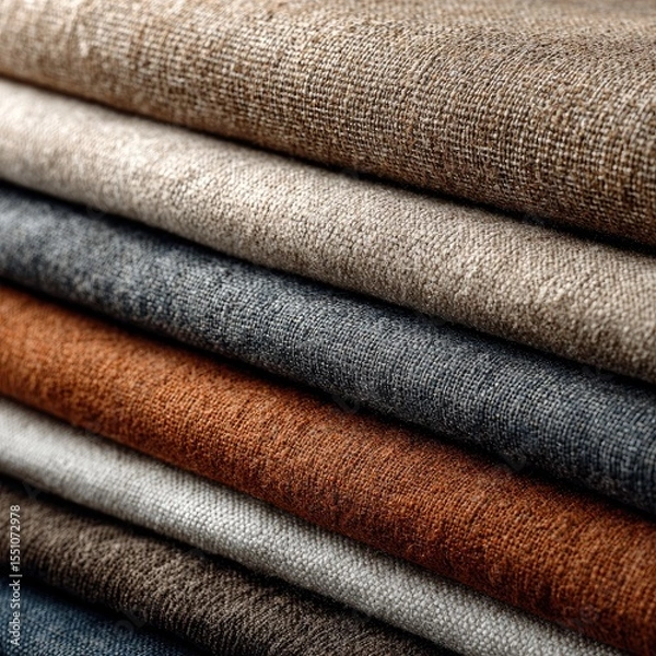 Fototapeta A neatly stacked pile of fabric swatches in various neutral earth tones, showcasing texture and subtle color variations