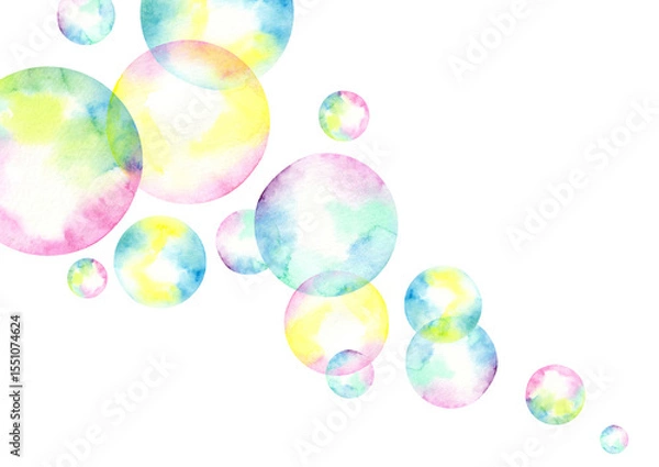 Fototapeta シャボン玉 カラフル　背景　水彩 イラスト