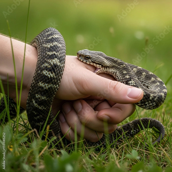 Obraz A snake biting a hand
