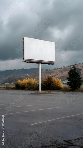 Fototapeta Blank billboard in an empty parking lot under an overcast sky