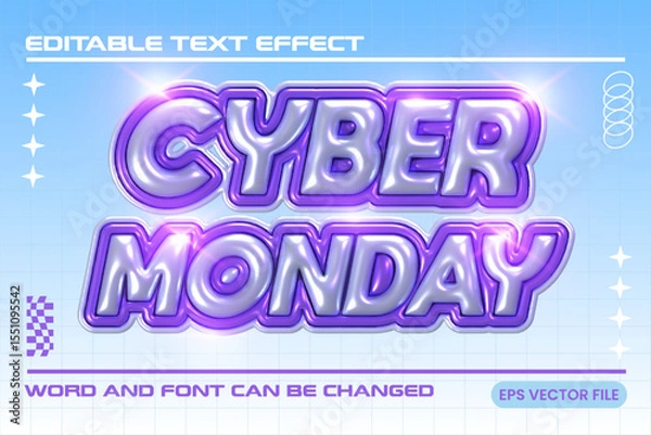 Fototapeta Cyber monday shiny chrome inflated 3d editable vector text effect