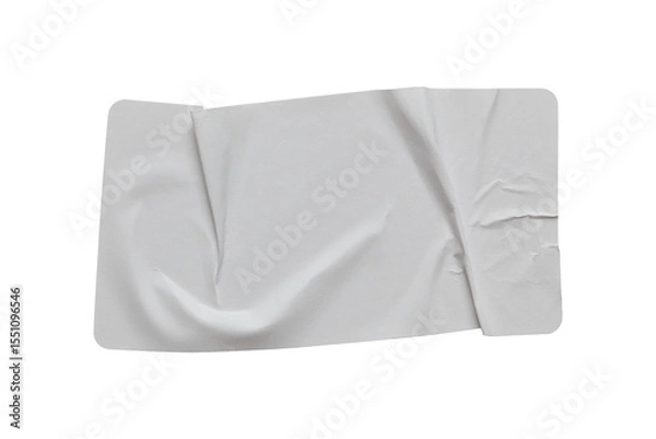 Fototapeta paper sticker label isolated with clipping path on white background. blank glued creased paper sheet mockup.