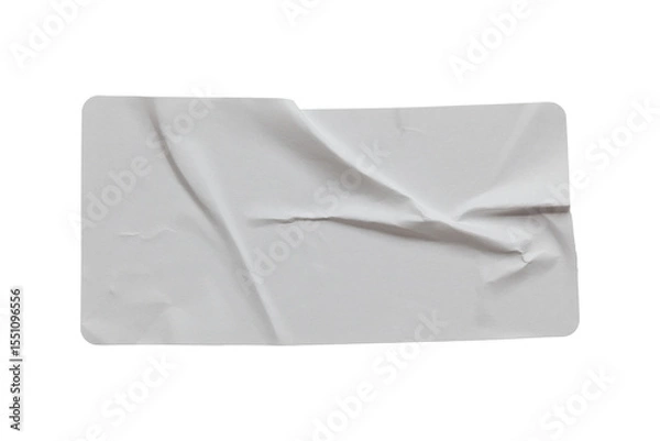 Fototapeta paper sticker label isolated with clipping path on white background. blank glued creased paper sheet mockup.