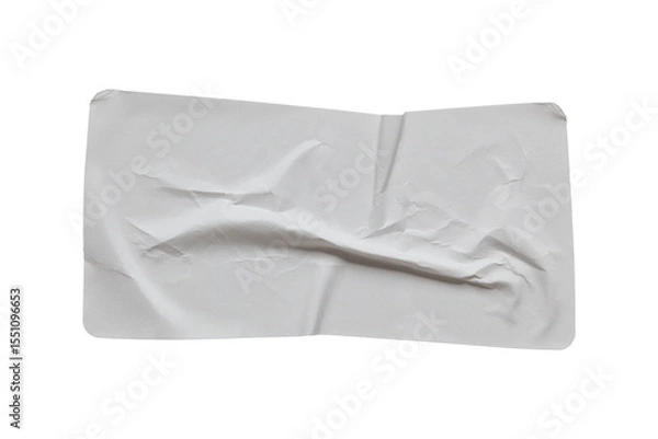 Fototapeta paper sticker label isolated with clipping path on white background. blank glued creased paper sheet mockup.