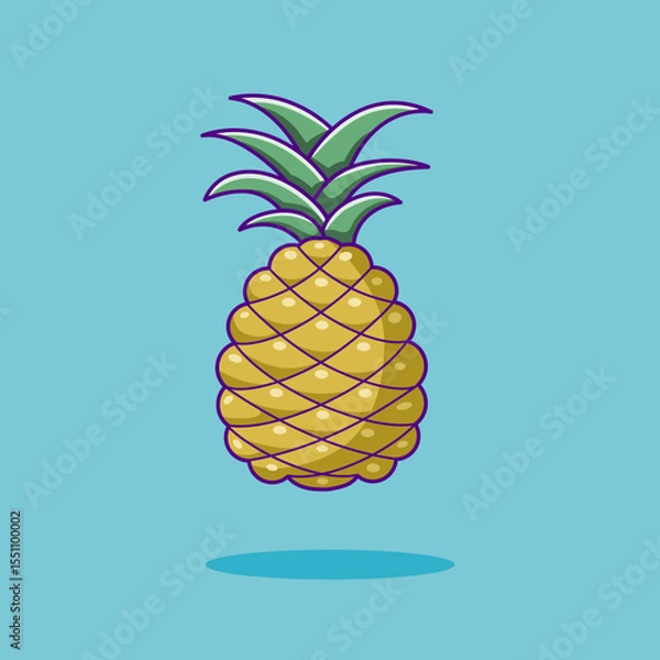 Fototapeta Fresh pineapple fruit. Pineapple fruit icon is designed with cartoon flat style. Vector illustration. Ananas comosus