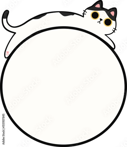 Obraz Cute Cat Lying Down on Round Frame Illustration for Adding Text or Branding