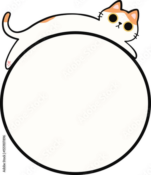 Obraz Cute Orange Cat Lying Down on Round Frame Illustration for Adding Text or Branding