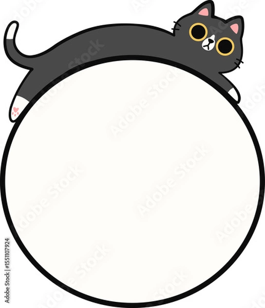 Obraz Cute Tuxedo Cat Lying Down on Round Frame Illustration for Adding Text or Branding