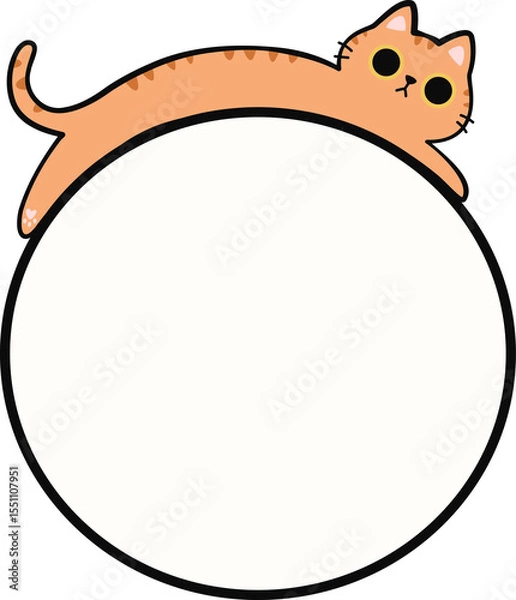 Obraz Cute Orange Cat Lying Down on Round Frame Illustration for Adding Text or Branding