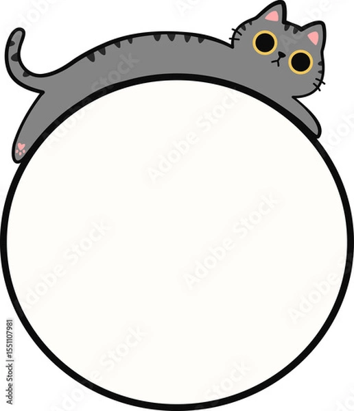 Obraz Cute Tabby Cat Lying Down on Round Frame Illustration for Adding Text or Branding