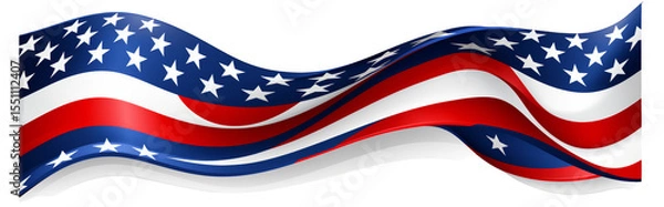 Fototapeta USA Wavy Flag Banner – Patriotic Red White Blue Ribbon Design