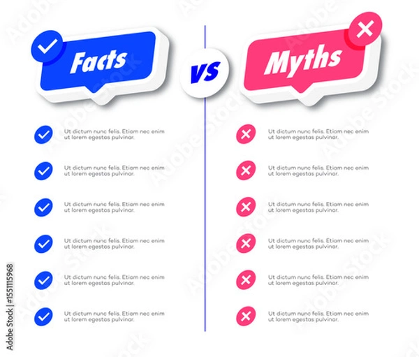 Fototapeta Facts and myths background modern style on white background. Fact checking or easy compare evidence. Concept illustration Vector 10 eps