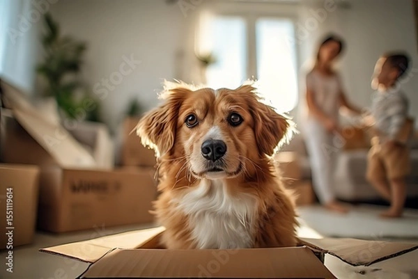 Fototapeta A cute golden retriever puppy with a happy, isolated portrait