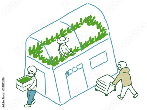 Obraz 野菜を育てる人々　 農業　手描きアイソメトリックイラスト