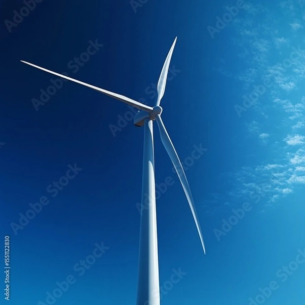 Fototapeta close-up of wind turbine against deep blue sky, precision design, high realism