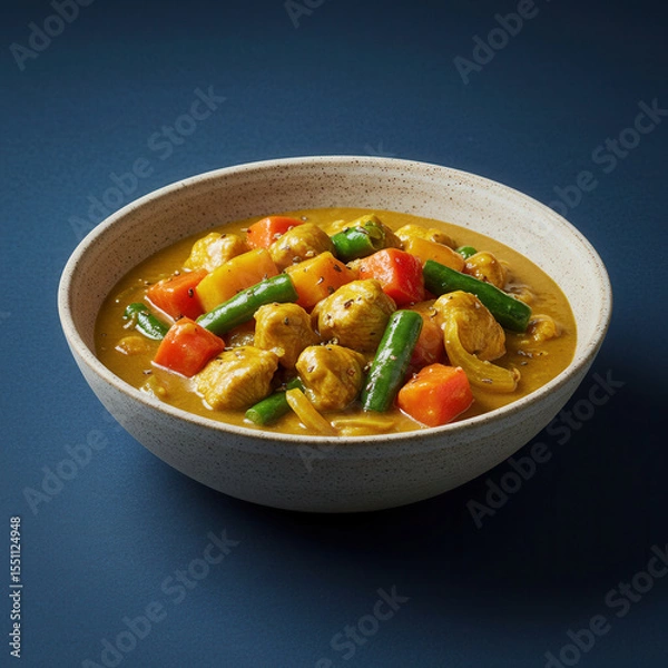 Obraz A flavorful bowl of chicken curry with fresh vegetables