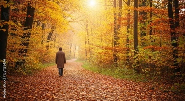 Obraz Solitary Autumn Walk Through Golden Forest Path