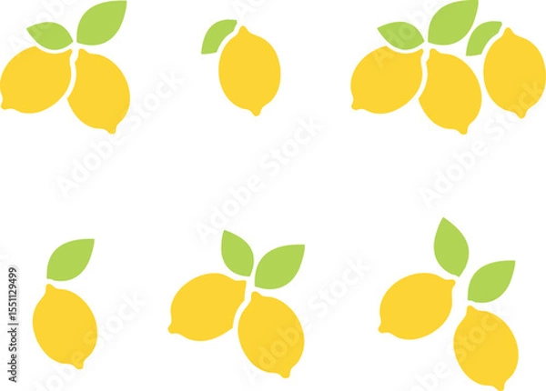 Obraz yellow lemon with green leaves on white background 