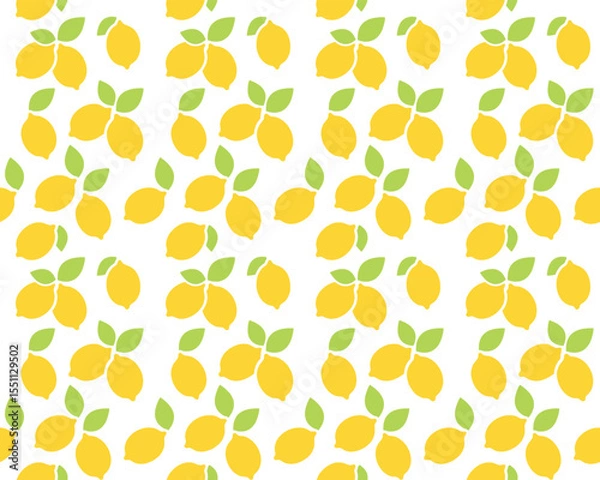 Obraz yellow lemon with green leaves seamless pattern on white background 