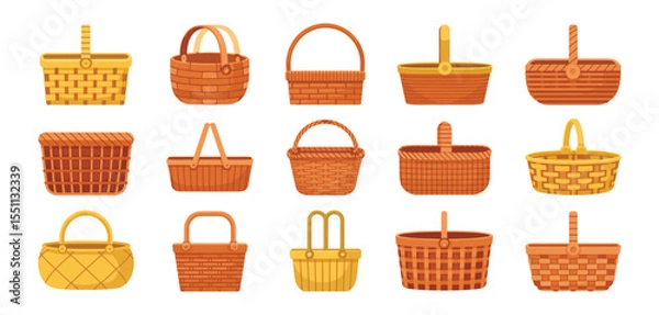 Obraz Various Colorful Wicker Baskets with Handles