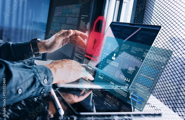 Fototapeta Technology images..Cybersecurity best practices technology, Firewall, Cloud security protection.Endpoint security.Encryption.Incident response