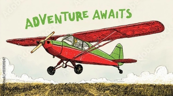 Obraz Motivational wall sign stating "Adventure Awaits," created with a minimalist and stylish touch for scenic poster applications.