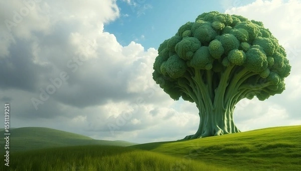 Fototapeta large broccoli that resembles a tree in a green meadow
