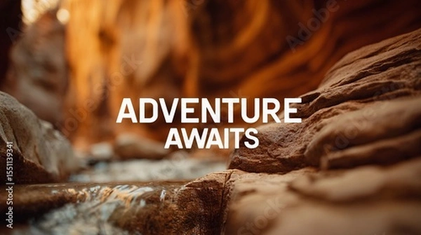 Obraz Motivational wall sign stating "Adventure Awaits," created with a minimalist and stylish touch for scenic poster applications.