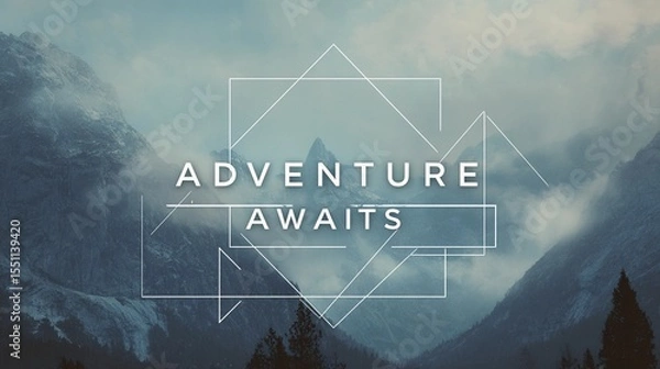 Obraz Motivational wall sign stating "Adventure Awaits," created with a minimalist and stylish touch for scenic poster applications.