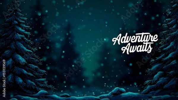 Obraz Motivational wall sign stating "Adventure Awaits," created with a minimalist and stylish touch for scenic poster applications.