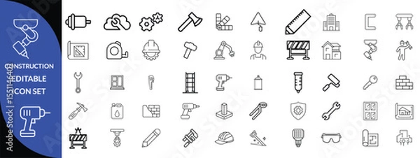Fototapeta Construction and tools line editable icon set, Construction Big Icon set 