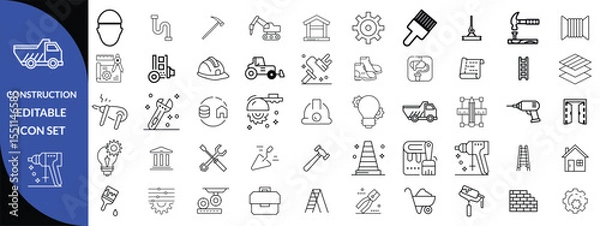 Fototapeta Construction and tools line editable icon set, Construction Big Icon set 