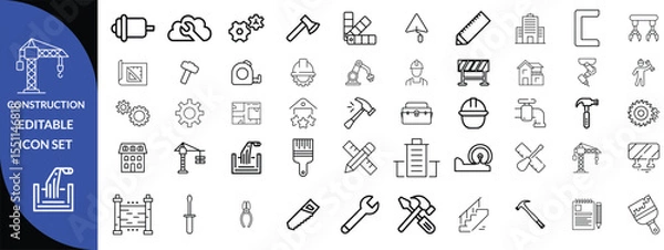 Fototapeta Construction and tools line editable icon set, Construction Big Icon set 