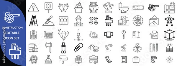 Fototapeta Construction and tools line editable icon set, Construction Big Icon set 