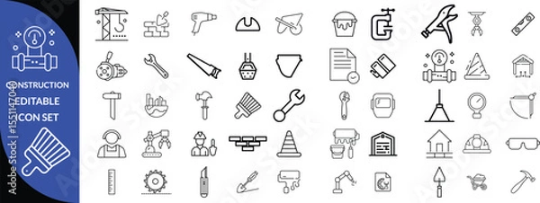 Fototapeta Construction and tools line editable icon set, Construction Big Icon set 