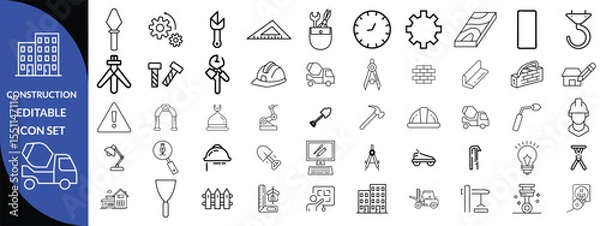 Fototapeta Construction and tools line editable icon set, Construction Big Icon set 