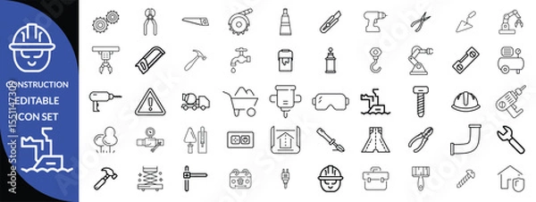 Fototapeta Construction and tools line editable icon set, Construction Big Icon set 
