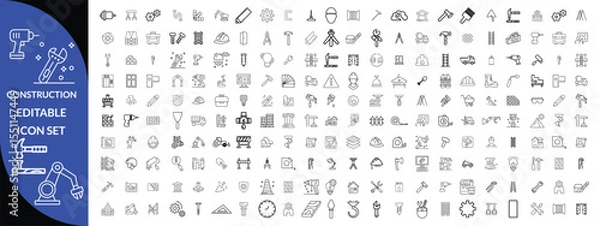 Fototapeta Construction and tools line editable icon set, Construction Big Icon set 