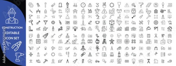 Fototapeta Construction and tools line editable icon set, Construction Big Icon set 