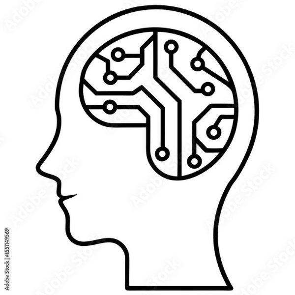 Fototapeta Human head with circuit brain line art vector illustration 