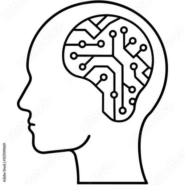 Fototapeta Human head with circuit brain line art vector illustration 